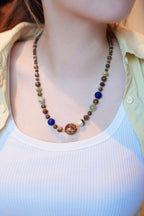Kynam Agarwood Multi-Treasure Necklace, Cave Amber Main Bead, Lapis, South Red, Nephrite Jade, Turquoise