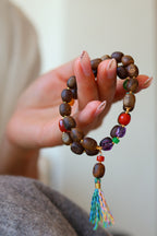 Kynam Agarwood Bracelet, Worm-Bore Beads, Five-Stone Accent & Tassel