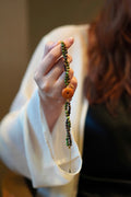 Kynam Agarwood & Turquoise Bracelet, Old Beeswax Amber Disc Focal