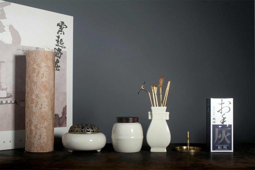 Ceramic Incense Seal Set, White Porcelain, Plant-Ash Glaze