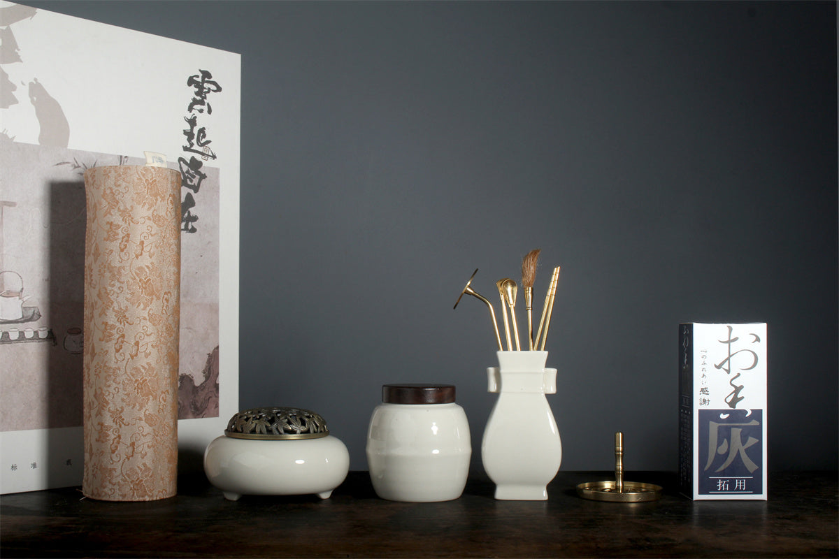Ceramic Incense Seal Set, White Porcelain, Plant-Ash Glaze