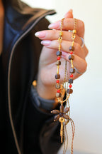 Kynam Agarwood Necklace, Red Coral & Flower Pendant, Handmade Cord