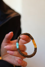 Kynam Agarwood Bracelet, Sky-Blue Turquoise & Beeswax Amber, 6.5mm