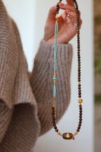 Kynam Agarwood Necklace, Turquoise & Turtle Charms, 60 cm, Detachable