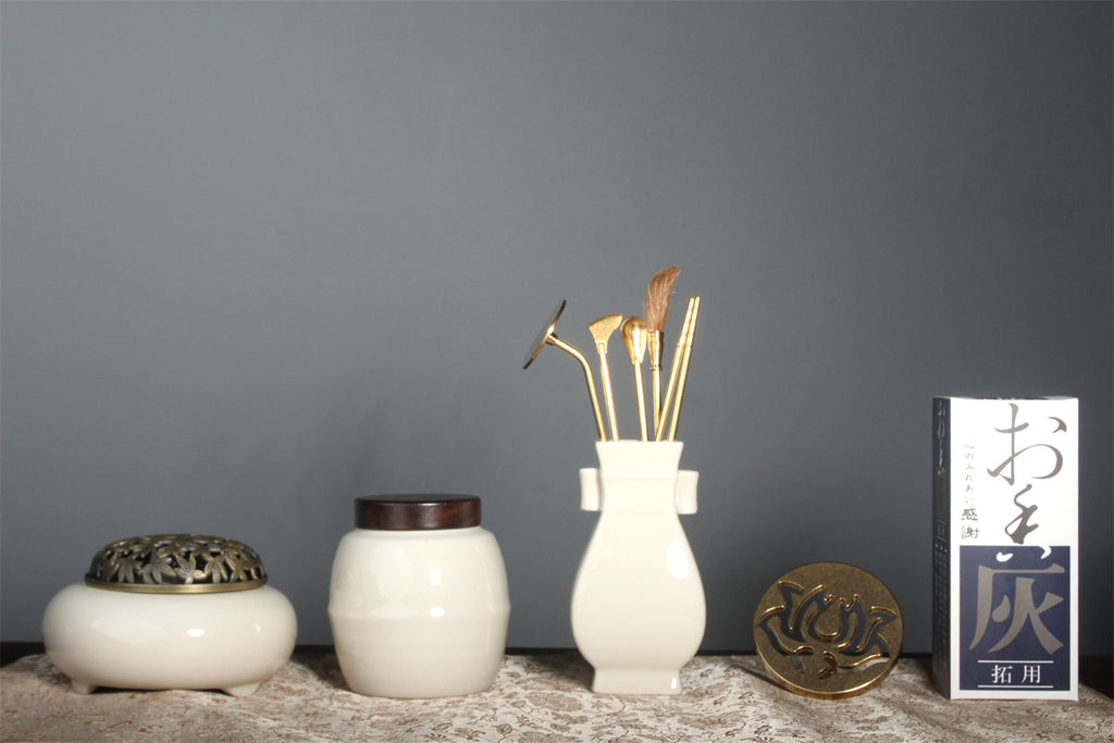 Ceramic Incense Seal Set, White Porcelain, Plant-Ash Glaze