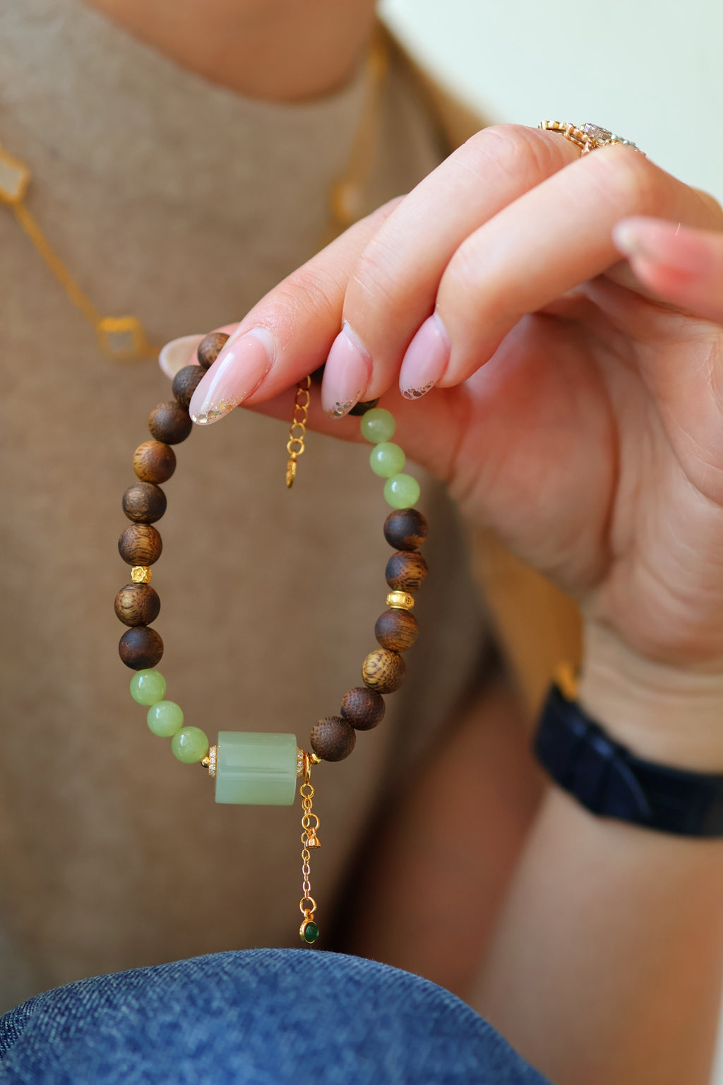 Kynam Agarwood Bracelet, Nephrite Jade