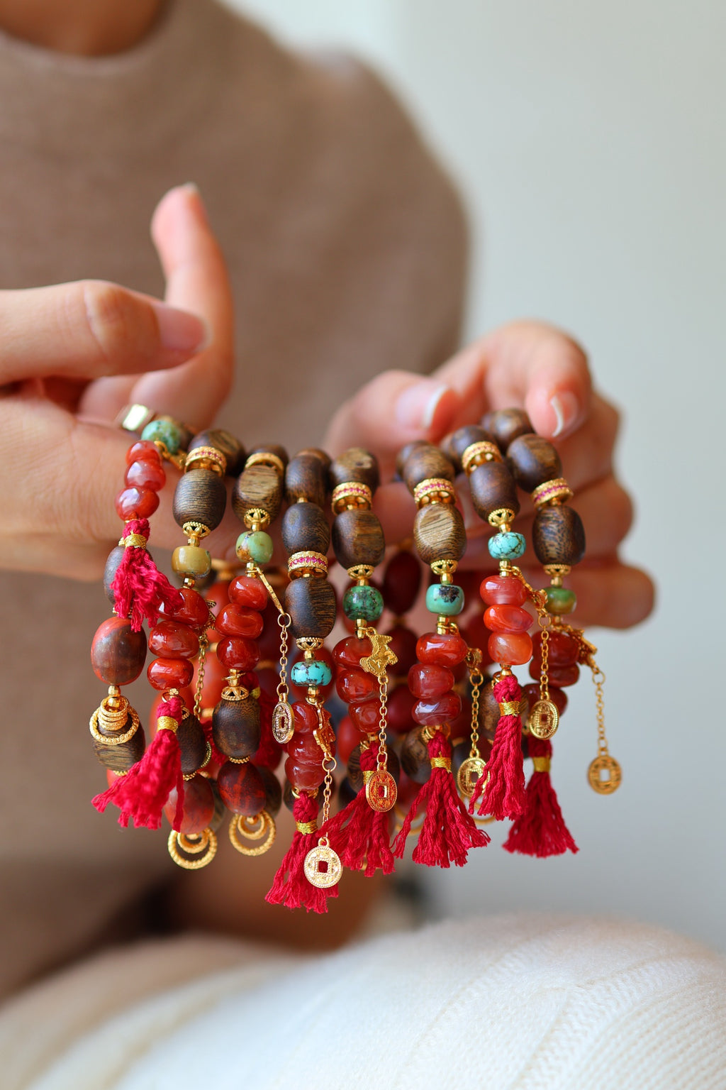 Kynam Agarwood Bracelet, South Red Agate & Turquoise
