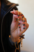 Kynam Agarwood Necklace, Red Coral & Flower Pendant, Handmade Cord