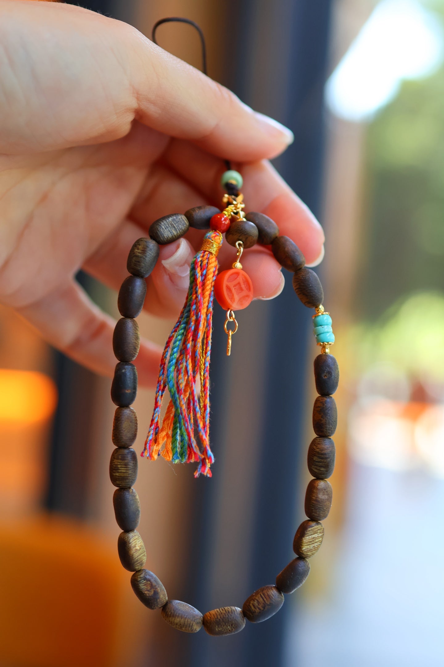 Kynam Agarwood Phone Charm, Turquoise & South Red Agate