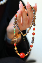 Kynam Agarwood Necklace, South Red Agate, Jadeite & Turquoise, 56cm