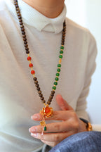 Kynam Agarwood Necklace, Jade, South Red Agate & Lotus Pendant
