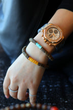 Kynam Agarwood Bracelet, Sky-Blue Turquoise & Beeswax Amber, 6.5mm