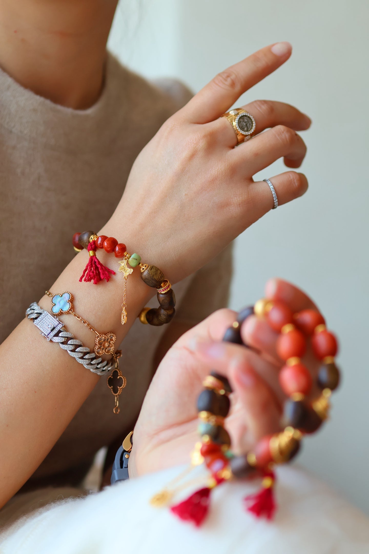 Kynam Agarwood Bracelet, South Red Agate & Turquoise
