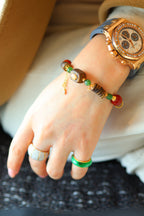Kynam Agarwood Bracelet, South Red Agate & Green Jade, Treasure Bowl Charm