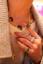 Kynam Agarwood Necklace, Sky-Blue Turquoise & Carved Flower Drops, 4.5mm, 45cm