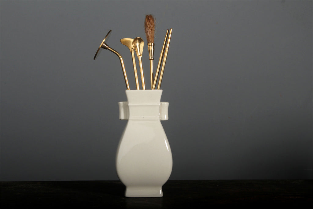 Ceramic Incense Seal Set, White Porcelain, Plant-Ash Glaze