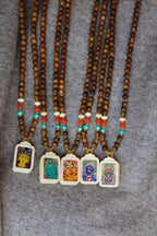 Kynam Agarwood Thangka Guardian Necklace, Turquoise & South Red