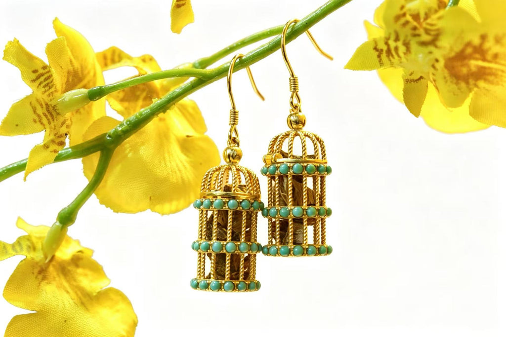 Kynam Agarwood Earrings, Fragrance Cage & Turquoise