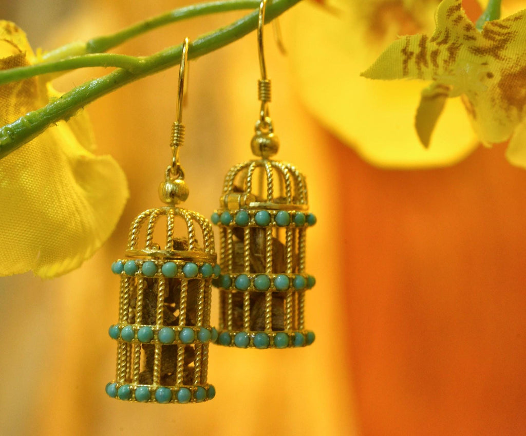 Kynam Agarwood Earrings, Fragrance Cage & Turquoise