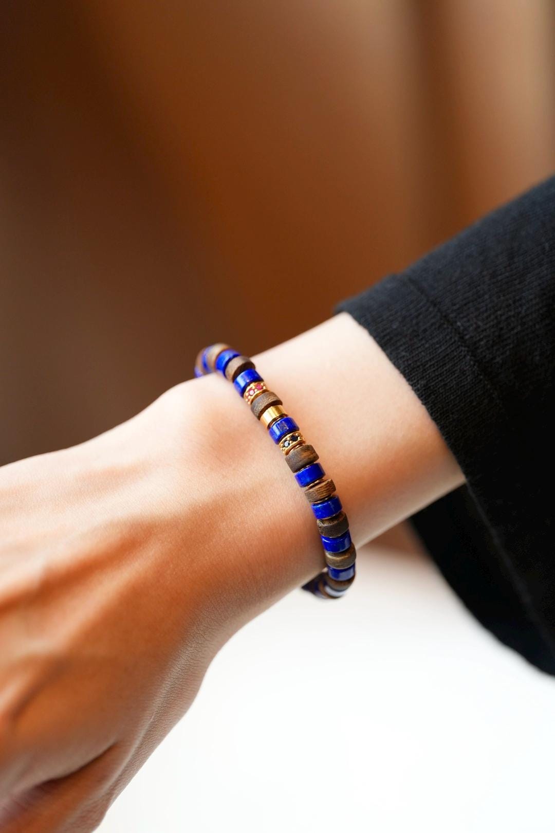 Kynam Agarwood Bracelet, Imperial Lapis Lazuli & White Crystal