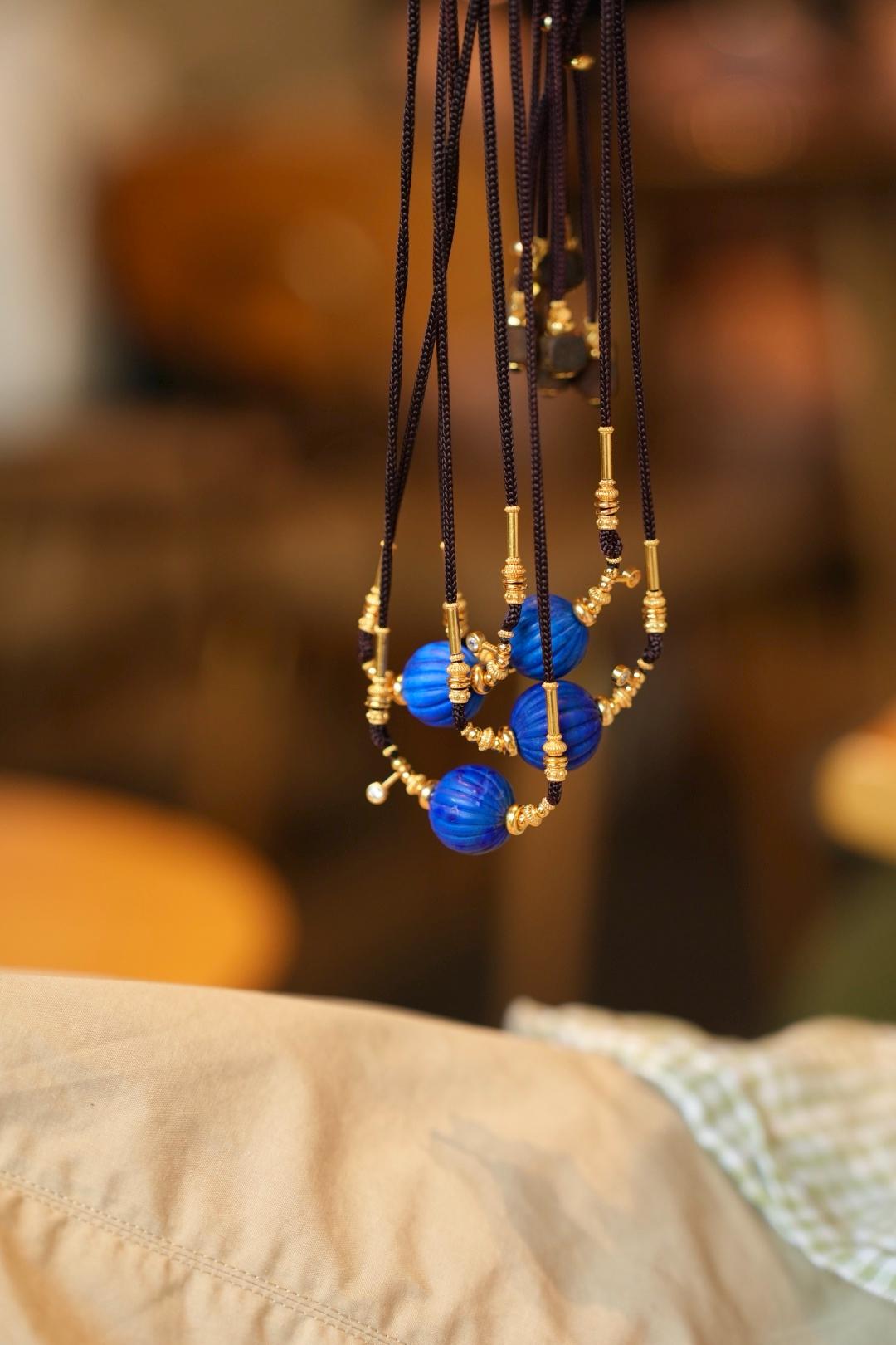 Lapis Lazuli & Agarwood Braided Necklace, Old-Mine Imperial Blue