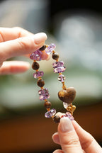 Kynam Agarwood Bracelet, Amethyst & Carved Heart-Peach Focal