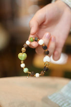 Tri-Color Turquoise Bracelet, Heart-Peach Focal & Agarwood
