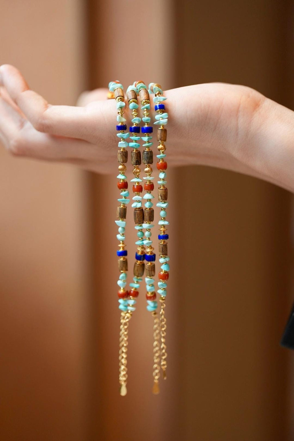 Kynam Agarwood Bracelet, Sky-Blue Turquoise, South Red & Lapis