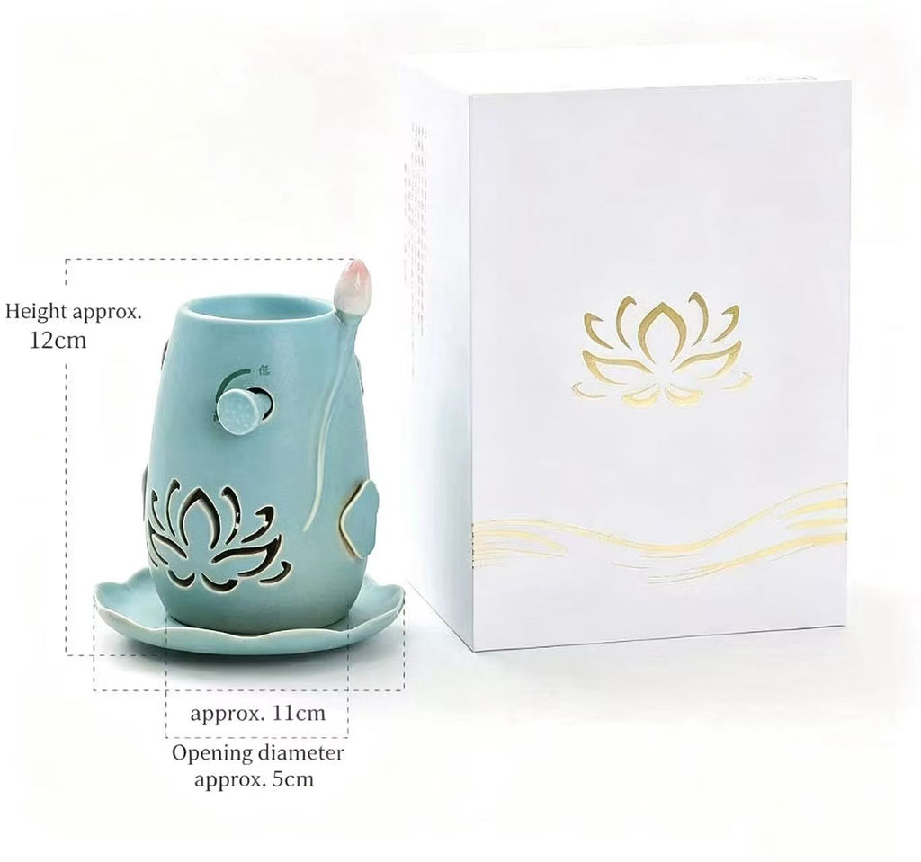 Lotus Ceramic Incense Warmer, Celadon Glaze with Candle Heating