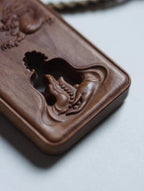 Mysore Sandalwood Charm, Hollow-Carved Buddha & Dragon