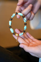 Sky-Blue Turquoise Freeform Bracelet, Agarwood & Vajra Pendant