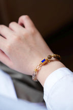 Kynam Agarwood Bracelet, Black-Gold Super Seven & Heart Sutra
