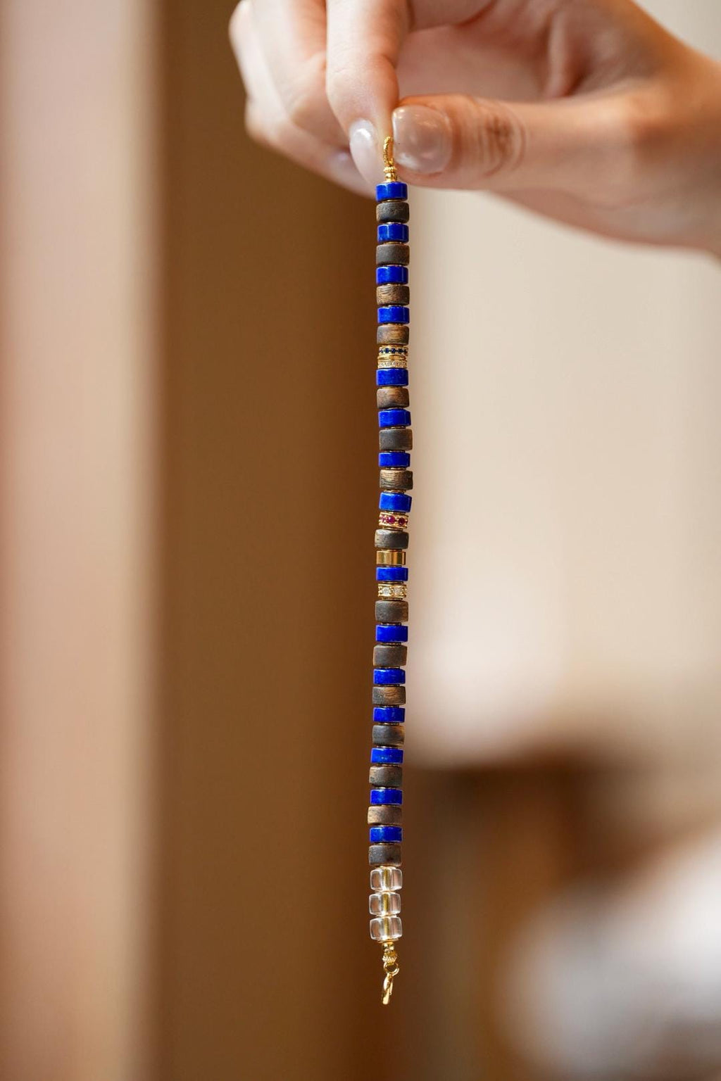 Kynam Agarwood Bracelet, Imperial Lapis Lazuli & White Crystal
