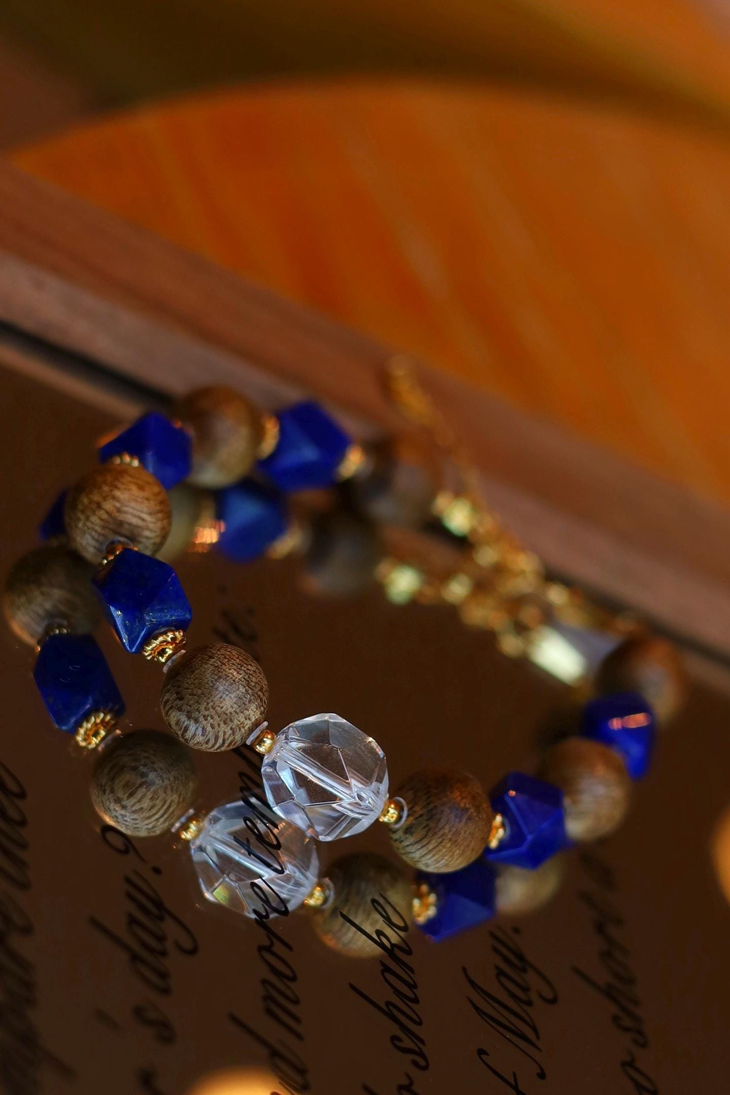 Kynam Agarwood & Lapis Lazuli Bracelet, White Crystal