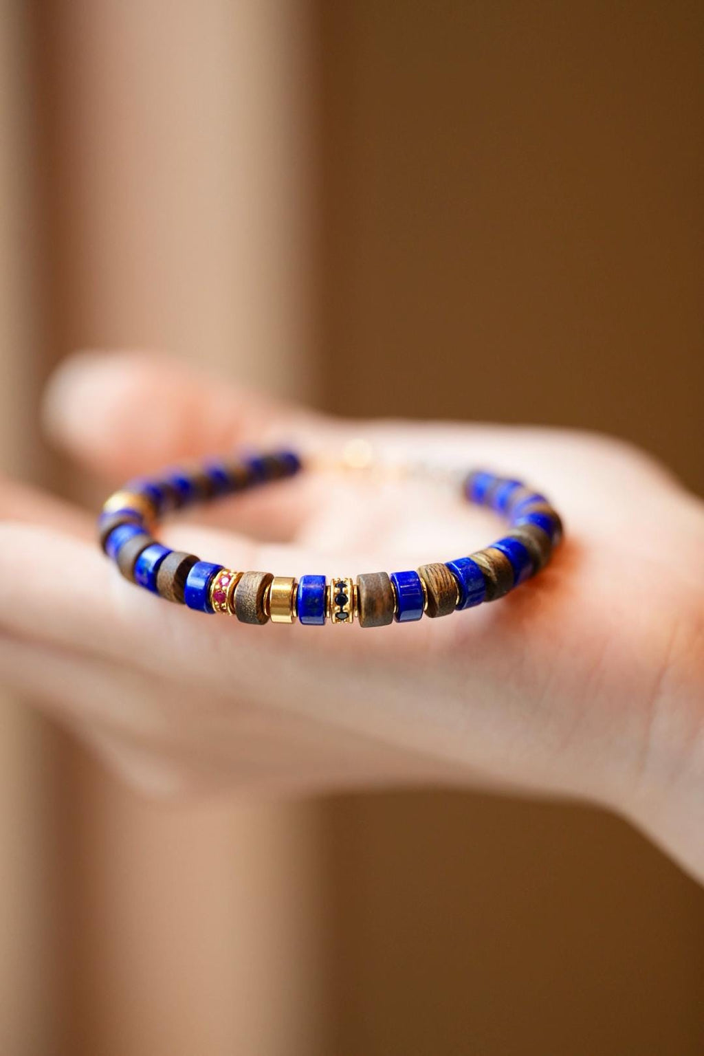 Kynam Agarwood Bracelet, Imperial Lapis Lazuli & White Crystal
