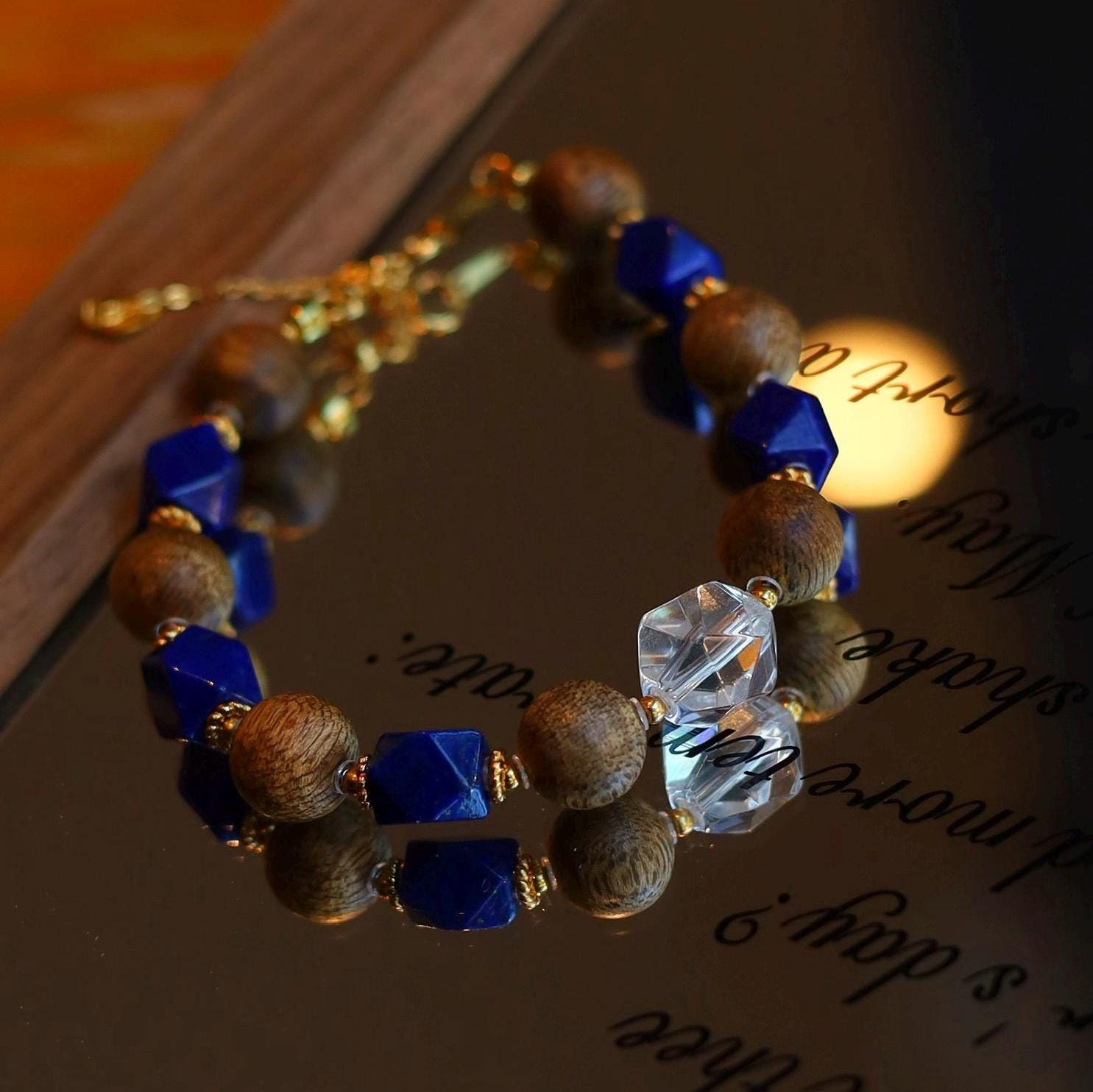 Kynam Agarwood & Lapis Lazuli Bracelet, White Crystal
