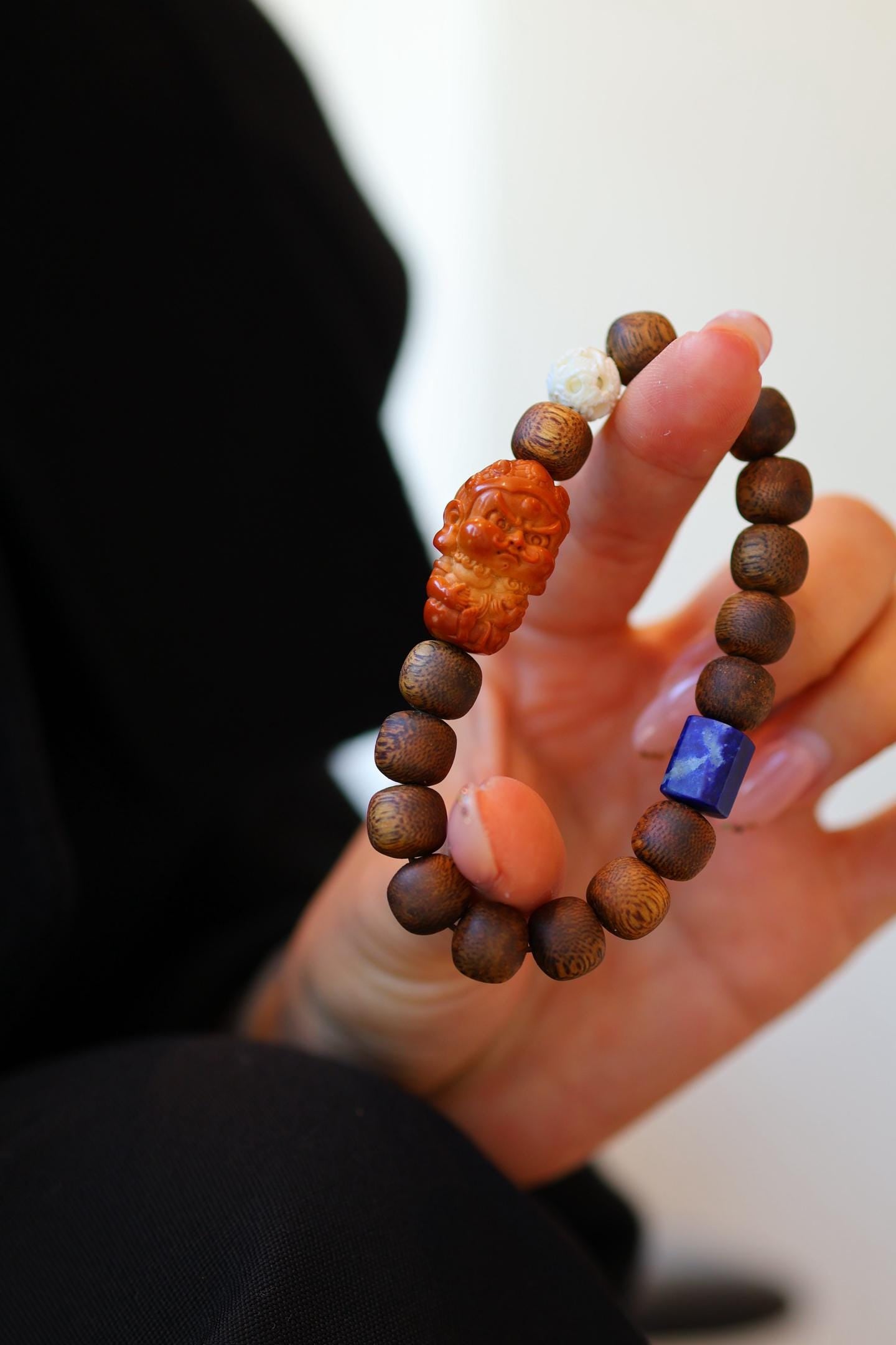 Kynam Agarwood Bracelet, Lapis Lazuli & Ghost-Carved Ball