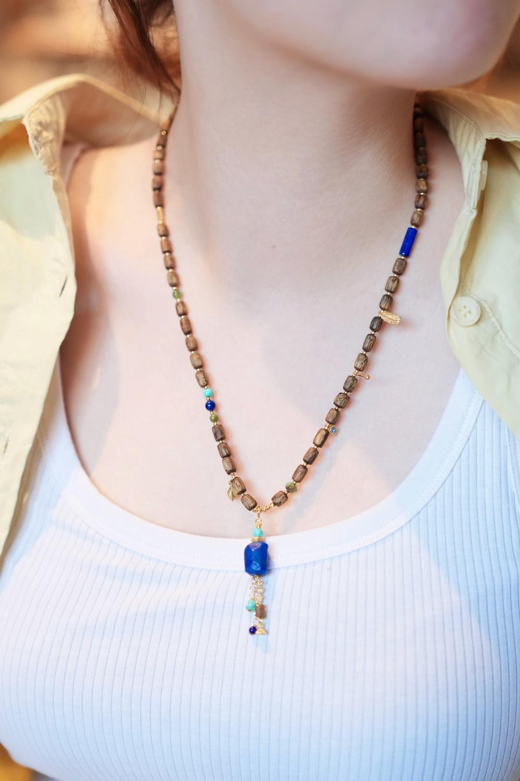 Kynam Agarwood Necklace, Old-Mine Imperial Lapis & Turquoise