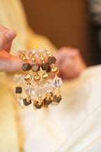 Kynam Agarwood Bracelet, Faceted Beads, Ice-Pink Crystal & Star Pave Charms