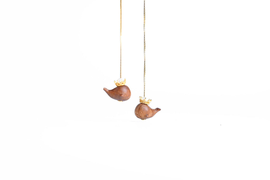 Mysore Sandalwood Earrings, Carved Dolphin, Freshwater Pearl