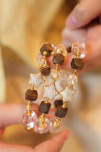 Kynam Agarwood Bracelet, Faceted Beads, Ice-Pink Crystal & Star Pave Charms