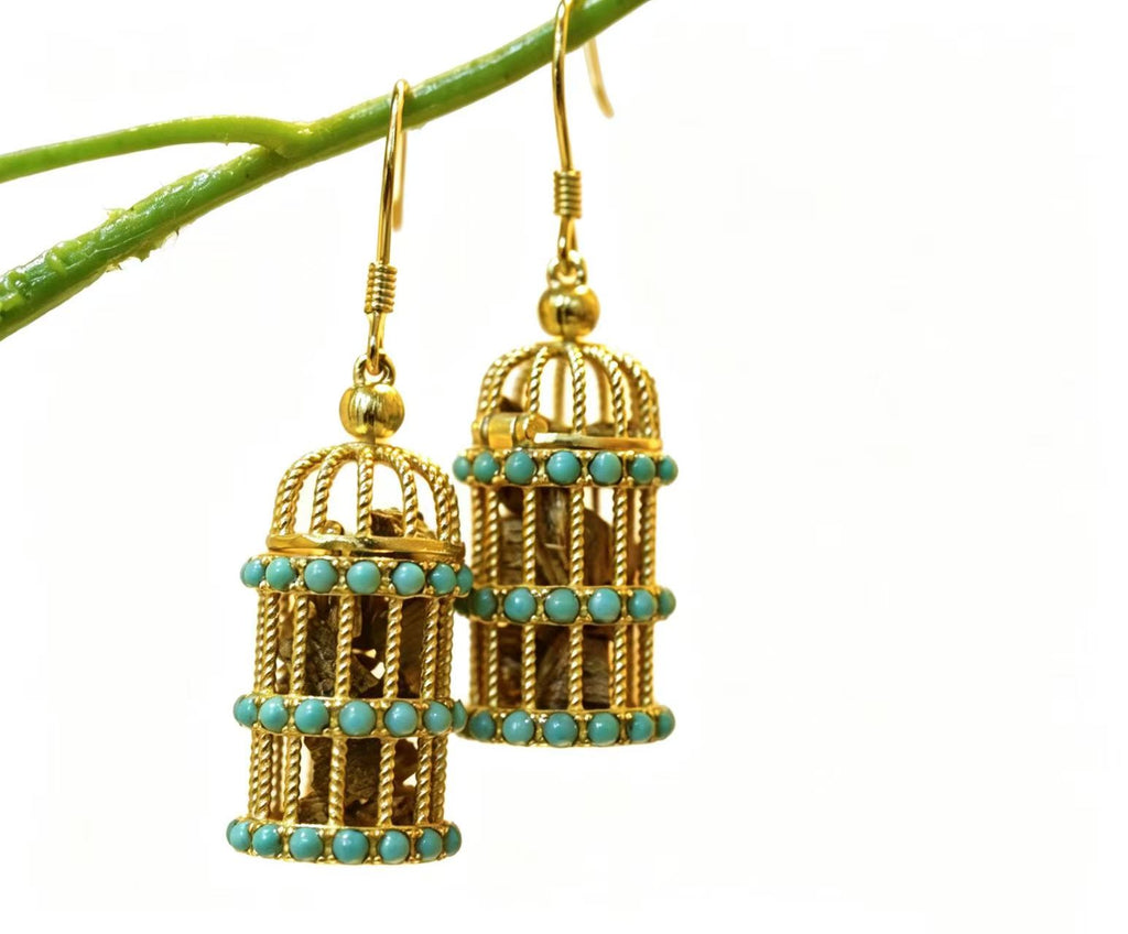 Kynam Agarwood Earrings, Fragrance Cage & Turquoise