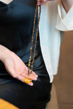Kynam Agarwood & Golden Amber Necklace, Heart-Peach Pendant