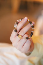 Kynam Agarwood & Clear Crystal Bracelet, Carved Patterned Focal Bead with Turquoise