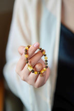 Beeswax Amber & Kynam Agarwood Bracelet, Carved Amber Plaque Focal