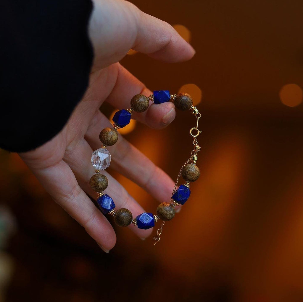 Kynam Agarwood & Lapis Lazuli Bracelet, White Crystal