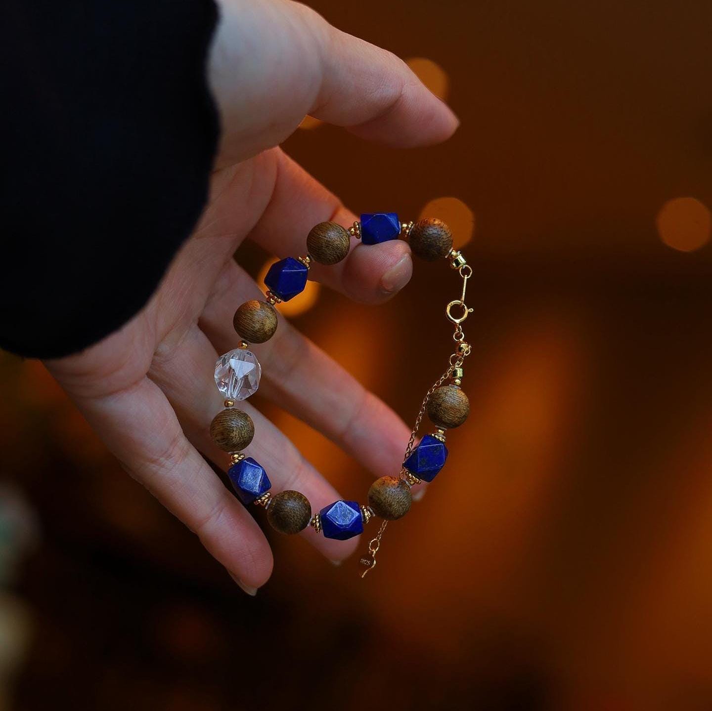 Kynam Agarwood & Lapis Lazuli Bracelet, White Crystal