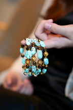 Sky-Blue Turquoise Freeform Bracelet, Agarwood & Vajra Pendant