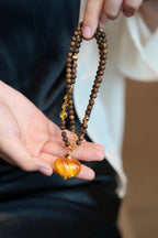 Kynam Agarwood & Golden Amber Necklace, Heart-Peach Pendant