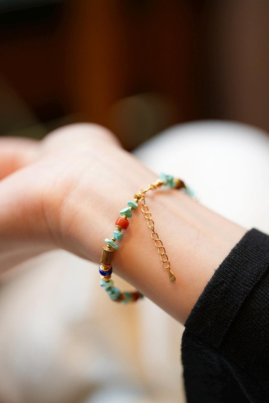 Kynam Agarwood Bracelet, Sky-Blue Turquoise, South Red & Lapis